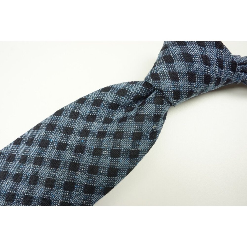 Cesare Attolini Ocean Blue Midnight Plaid Woven Wool Blend Tie BRAND NEW